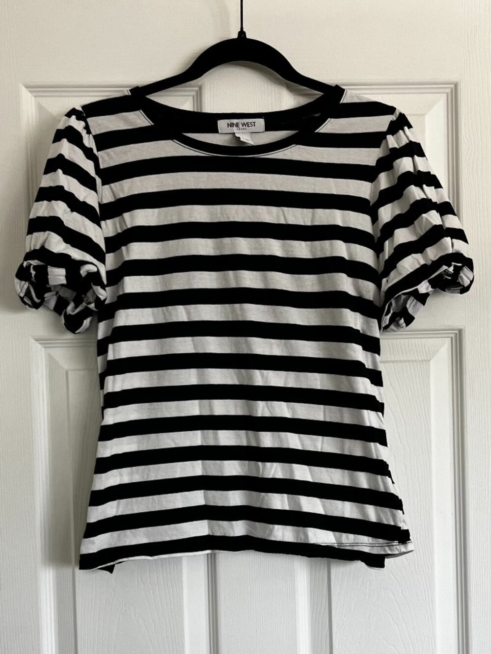 Nine West Striped Top Puffed Sleeves Size Large
